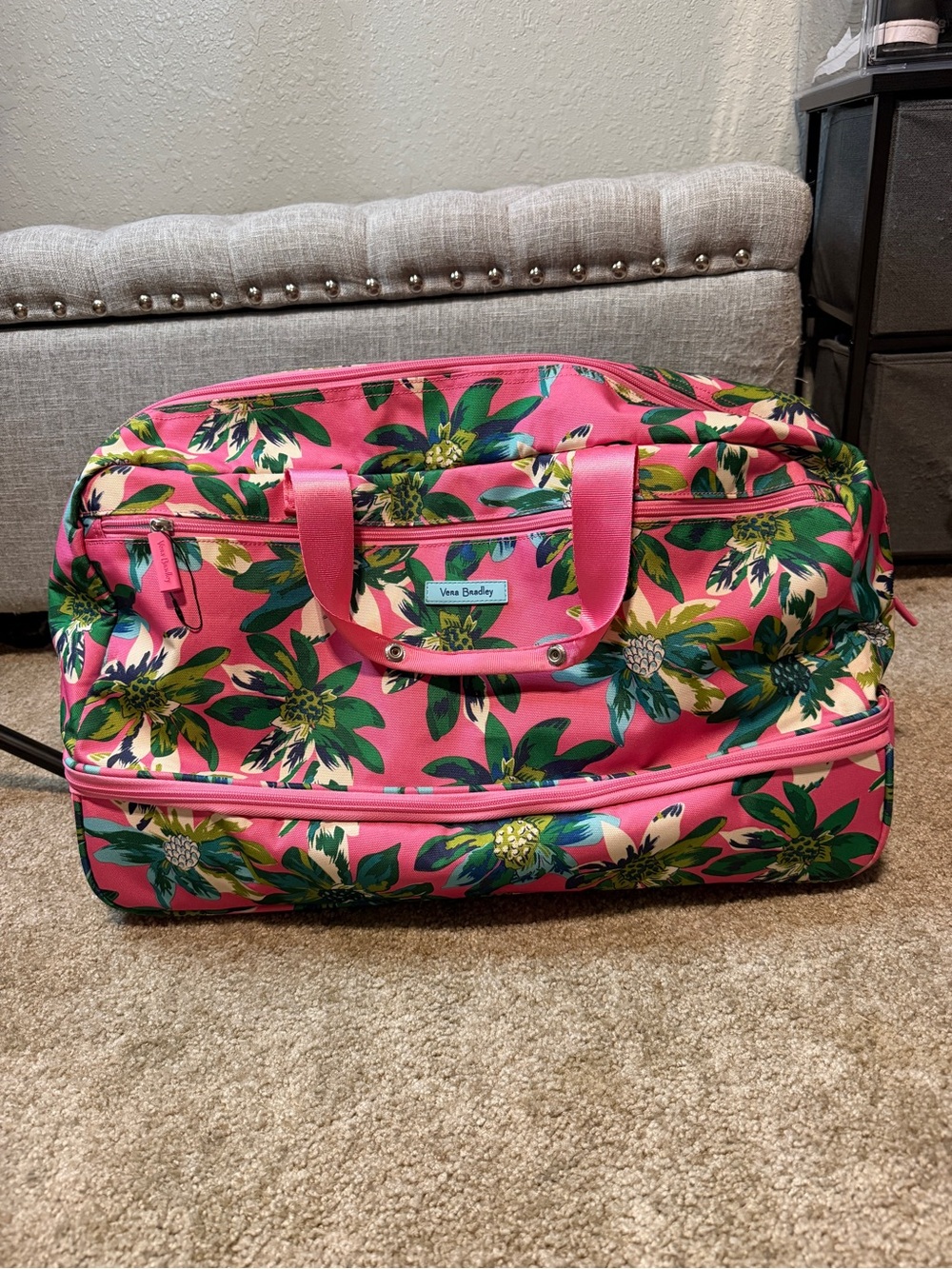 Vera Bradley Pink Tropical Floral Weekend Rolling Duffel Bag